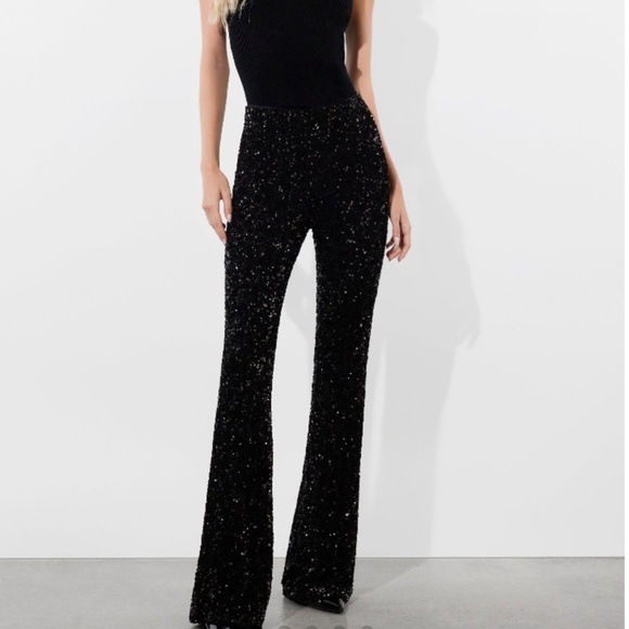 Alice + Olivia Black RMP Sequin Pant Evening Cocktail Party Bootcut NWT Sz 12 - Picture 3 of 8